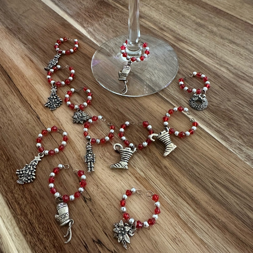 Set Of Holiday wine glass markers